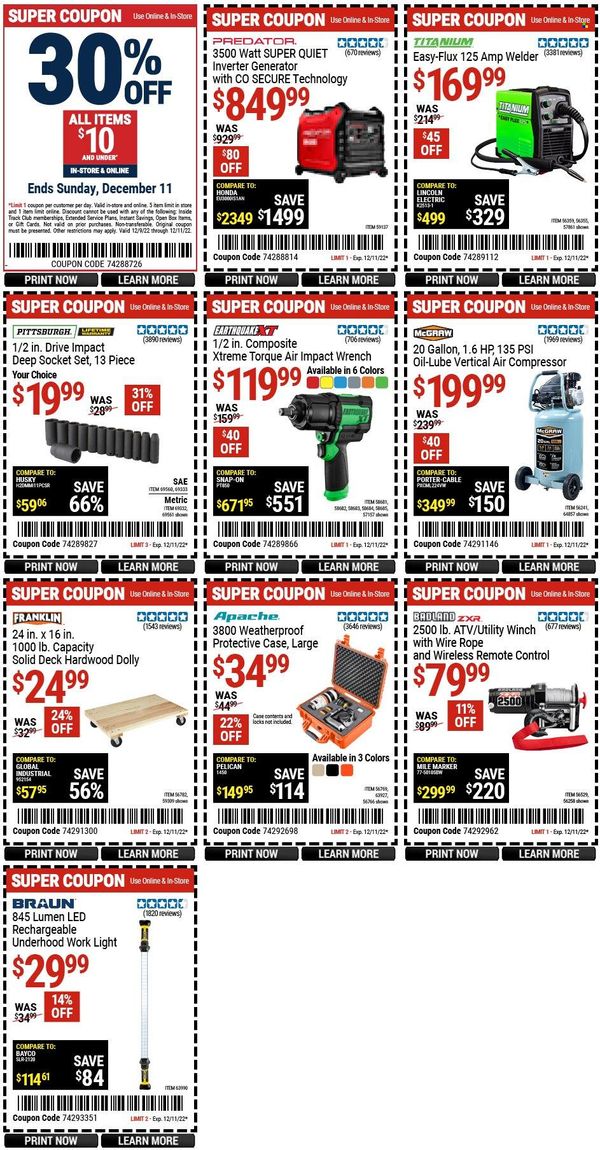 Harbor Freight Weekly Ad Flyer Specials December 9 to December 11, 2022