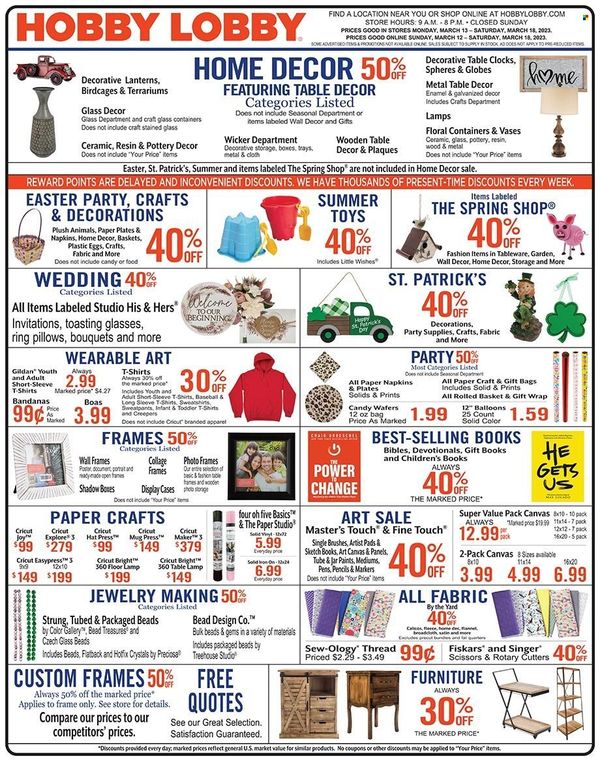 Hobby Lobby Weekly Ad Flyer Specials March 12 To March 18, 2023