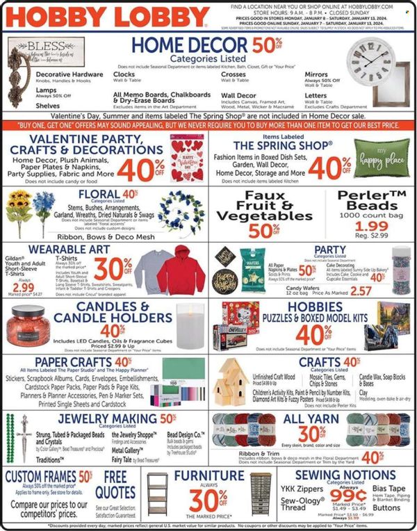 Hobby Lobby Weekly Ad Flyer Specials January 7 to January 13, 2024